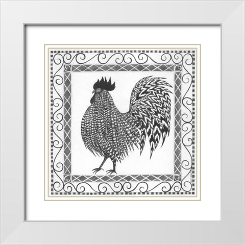 BandW Rooster II White Modern Wood Framed Art Print with Double Matting by Shamp, Cindy