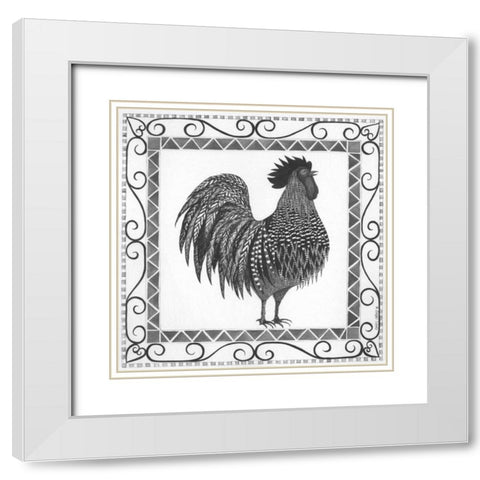 BandW Rooster White Modern Wood Framed Art Print with Double Matting by Shamp, Cindy