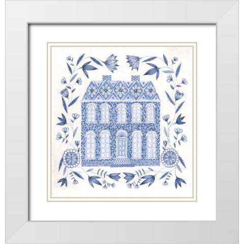 Country Blue House I White Modern Wood Framed Art Print with Double Matting by Shamp, Cindy