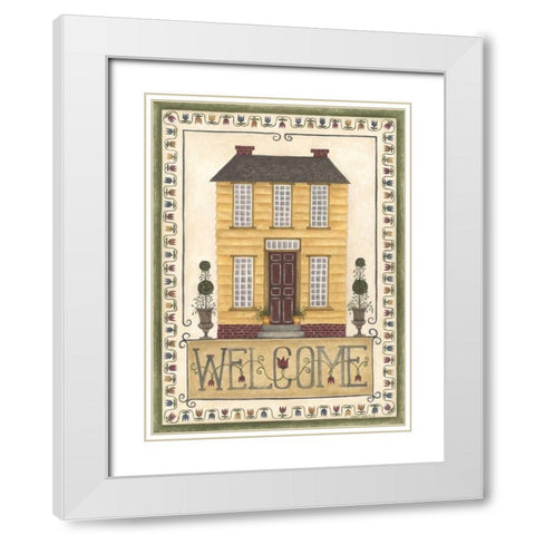 Yellow House Welcome White Modern Wood Framed Art Print with Double Matting by Shamp, Cindy
