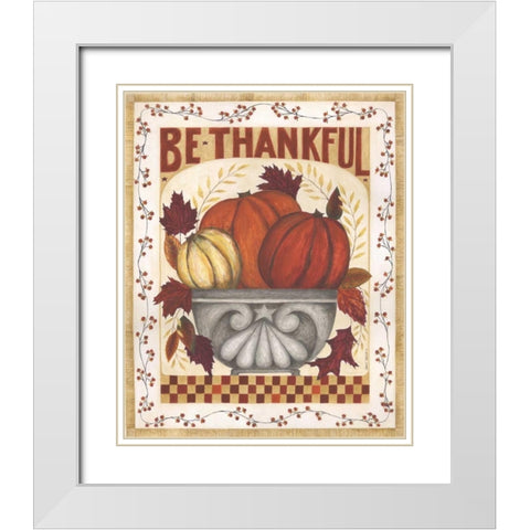Be Thankful White Modern Wood Framed Art Print with Double Matting by Shamp, Cindy