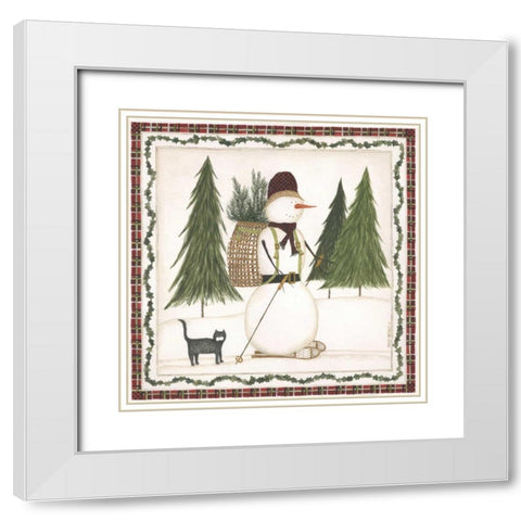 Cross Country Snowman White Modern Wood Framed Art Print with Double Matting by Shamp, Cindy