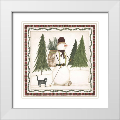 Cross Country Snowman White Modern Wood Framed Art Print with Double Matting by Shamp, Cindy