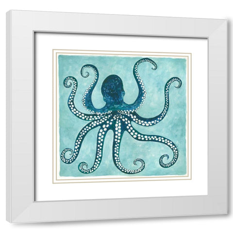 Octopus White Modern Wood Framed Art Print with Double Matting by Shamp, Cindy