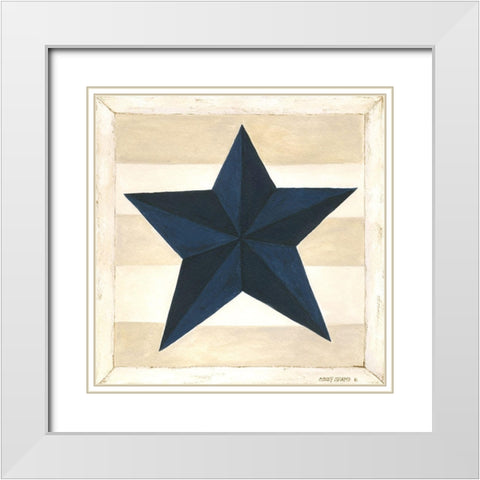 Blue Star, White Stripes White Modern Wood Framed Art Print with Double Matting by Shamp, Cindy