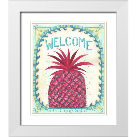 Welcome Pineapple White Modern Wood Framed Art Print with Double Matting by Shamp, Cindy