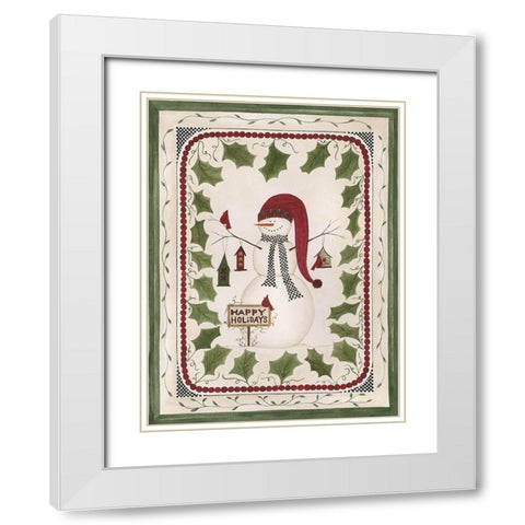 Happy Holidays Snowman White Modern Wood Framed Art Print with Double Matting by Shamp, Cindy