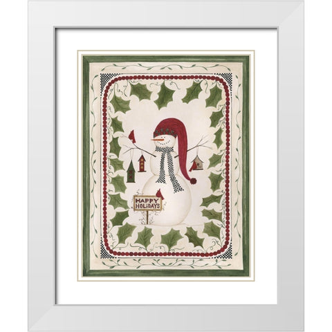 Happy Holidays Snowman White Modern Wood Framed Art Print with Double Matting by Shamp, Cindy