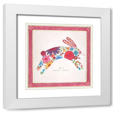 No. 1 Bunny Floral White Modern Wood Framed Art Print with Double Matting by Shamp, Cindy