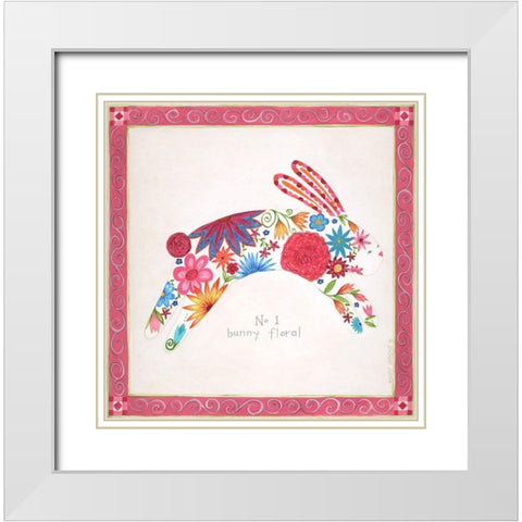 No. 1 Bunny Floral White Modern Wood Framed Art Print with Double Matting by Shamp, Cindy