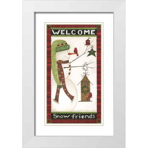Welcome Snow Friends White Modern Wood Framed Art Print with Double Matting by Shamp, Cindy