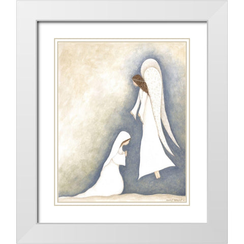 Mary and Angel White Modern Wood Framed Art Print with Double Matting by Shamp, Cindy