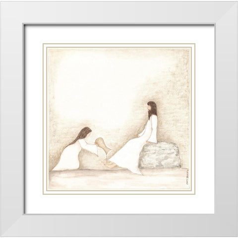 Woman Anoints Jesus with Perfume White Modern Wood Framed Art Print with Double Matting by Shamp, Cindy