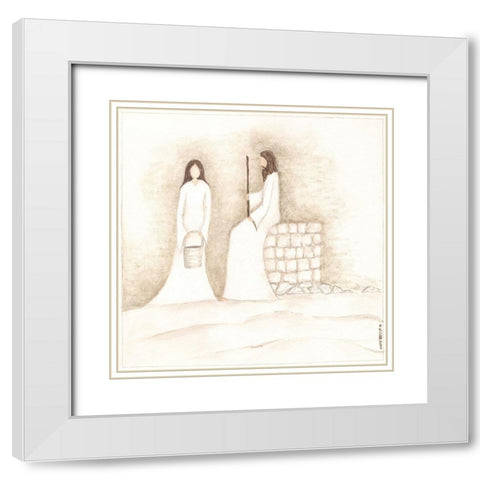 Jesus Talks with Woman at Well White Modern Wood Framed Art Print with Double Matting by Shamp, Cindy