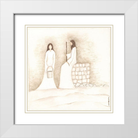 Jesus Talks with Woman at Well White Modern Wood Framed Art Print with Double Matting by Shamp, Cindy