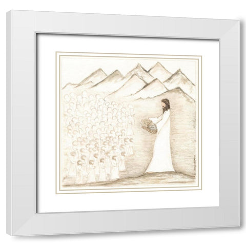 Jesus Feeds Five Thousand White Modern Wood Framed Art Print with Double Matting by Shamp, Cindy