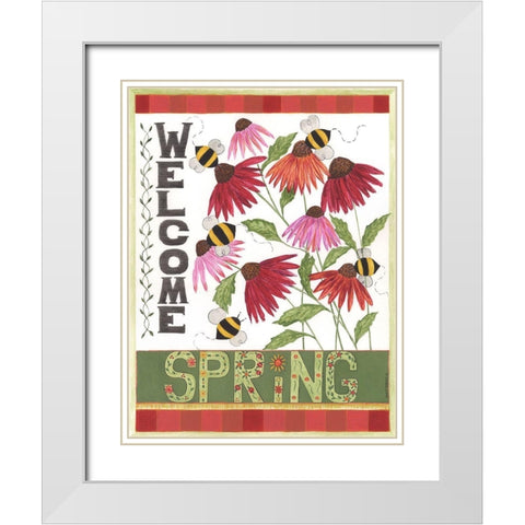 Welcome Spring White Modern Wood Framed Art Print with Double Matting by Shamp, Cindy