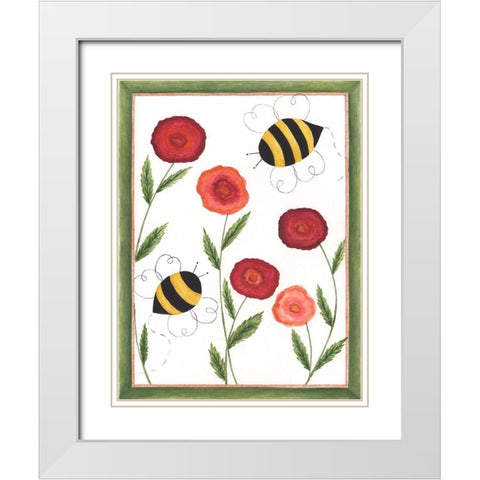 Busy Bees White Modern Wood Framed Art Print with Double Matting by Shamp, Cindy
