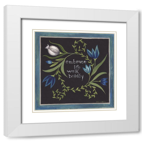 Blue Flowers III White Modern Wood Framed Art Print with Double Matting by Shamp, Cindy