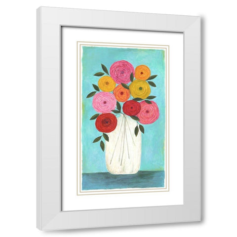 Bright Flowers - Teal Background I White Modern Wood Framed Art Print with Double Matting by Shamp, Cindy
