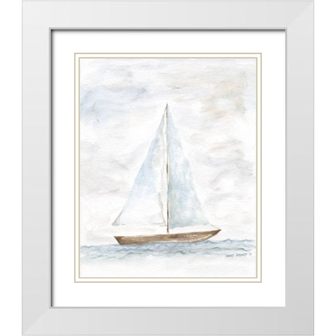 Nantucket Ship I White Modern Wood Framed Art Print with Double Matting by Shamp, Cindy