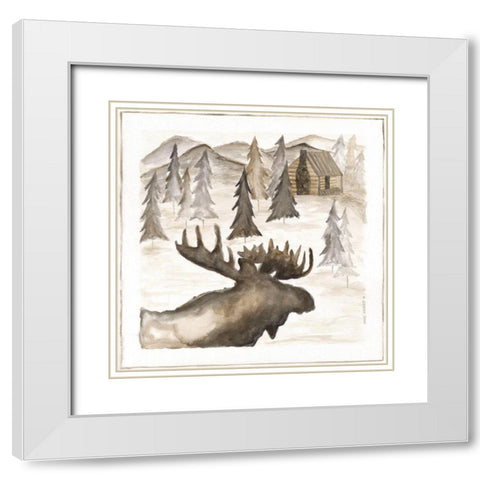 Moose White Modern Wood Framed Art Print with Double Matting by Shamp, Cindy