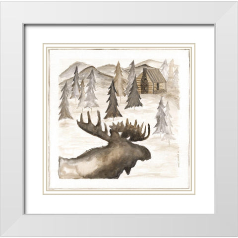 Moose White Modern Wood Framed Art Print with Double Matting by Shamp, Cindy