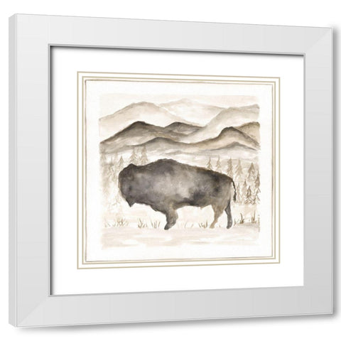Bison White Modern Wood Framed Art Print with Double Matting by Shamp, Cindy