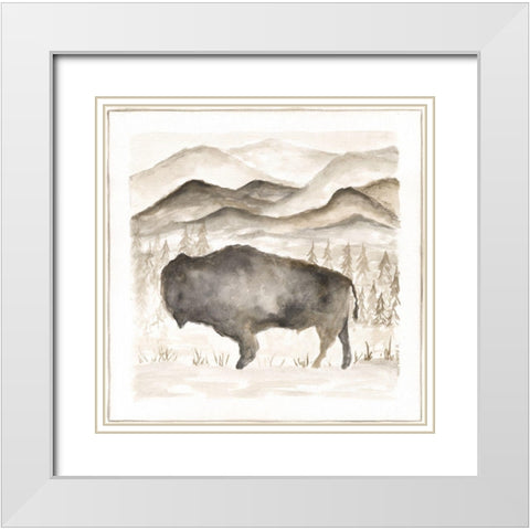 Bison White Modern Wood Framed Art Print with Double Matting by Shamp, Cindy