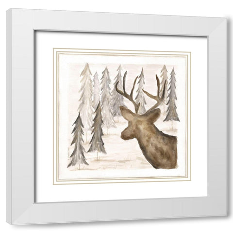 Deer White Modern Wood Framed Art Print with Double Matting by Shamp, Cindy