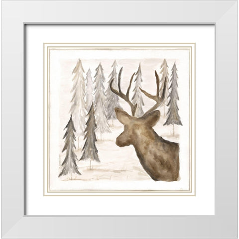 Deer White Modern Wood Framed Art Print with Double Matting by Shamp, Cindy