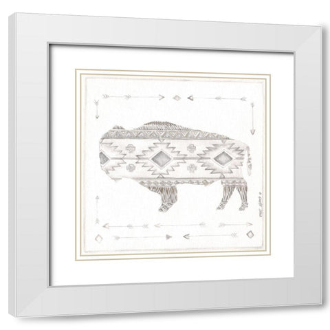 Patterned Bison White Modern Wood Framed Art Print with Double Matting by Shamp, Cindy