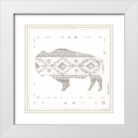 Patterned Bison White Modern Wood Framed Art Print with Double Matting by Shamp, Cindy