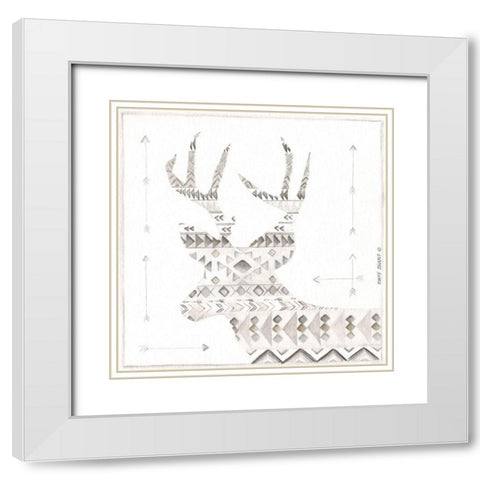 Patterned Deer White Modern Wood Framed Art Print with Double Matting by Shamp, Cindy