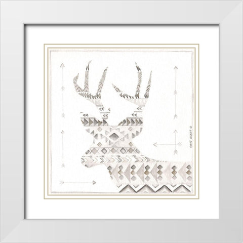 Patterned Deer White Modern Wood Framed Art Print with Double Matting by Shamp, Cindy