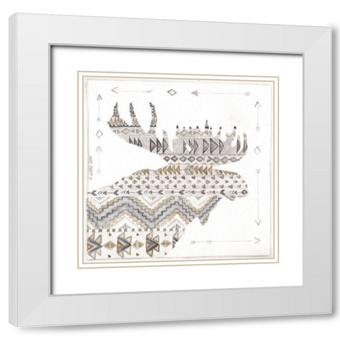 Patterned Moose White Modern Wood Framed Art Print with Double Matting by Shamp, Cindy