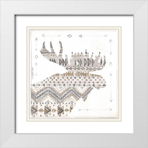 Patterned Moose White Modern Wood Framed Art Print with Double Matting by Shamp, Cindy