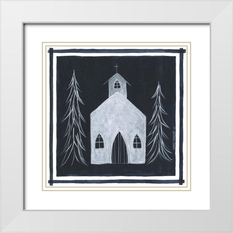 Blue Church I White Modern Wood Framed Art Print with Double Matting by Shamp, Cindy