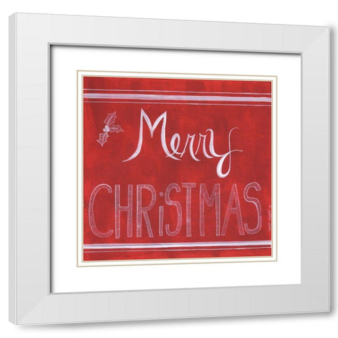 Red Merry Christmas White Modern Wood Framed Art Print with Double Matting by Shamp, Cindy