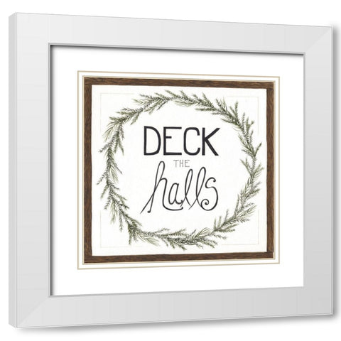 Deck the Halls Wreath White Modern Wood Framed Art Print with Double Matting by Shamp, Cindy