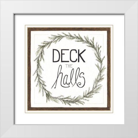 Deck the Halls Wreath White Modern Wood Framed Art Print with Double Matting by Shamp, Cindy