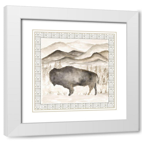Bison w/ Border White Modern Wood Framed Art Print with Double Matting by Shamp, Cindy