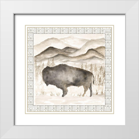 Bison w/ Border White Modern Wood Framed Art Print with Double Matting by Shamp, Cindy