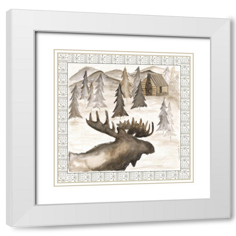 Moose w/ Border White Modern Wood Framed Art Print with Double Matting by Shamp, Cindy