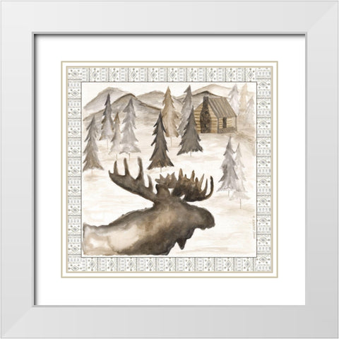 Moose w/ Border White Modern Wood Framed Art Print with Double Matting by Shamp, Cindy