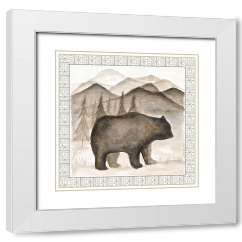 Bear w/ Border White Modern Wood Framed Art Print with Double Matting by Shamp, Cindy