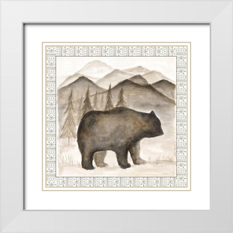 Bear w/ Border White Modern Wood Framed Art Print with Double Matting by Shamp, Cindy