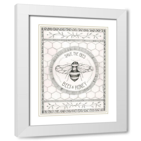 Save the Bees White Modern Wood Framed Art Print with Double Matting by Shamp, Cindy