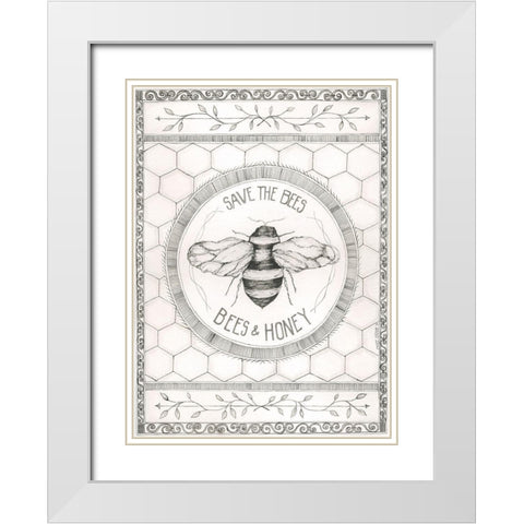 Save the Bees White Modern Wood Framed Art Print with Double Matting by Shamp, Cindy