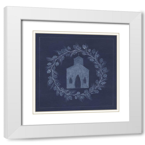 Blue Church White Modern Wood Framed Art Print with Double Matting by Shamp, Cindy